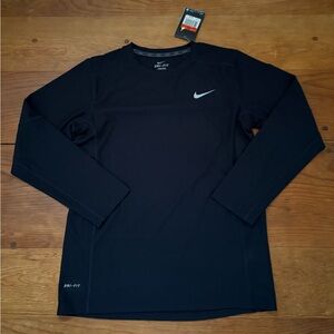 Nike Shirt Boy's Size Large Black Long Sleeve Dri Fit  Logo Stay Cool NWT Mesh